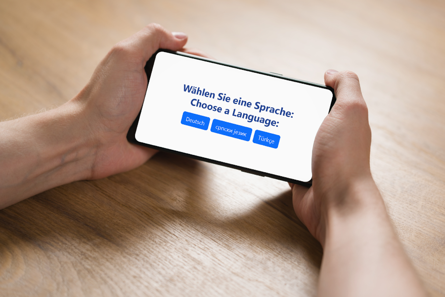 Screenshot: Wählen Sie die Sprache für Ihr Aufklärungsmodul